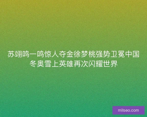 苏翊鸣一鸣惊人夺金徐梦桃强势卫冕中国冬奥雪上英雄再次闪耀世界